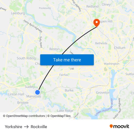 Yorkshire to Rockville map