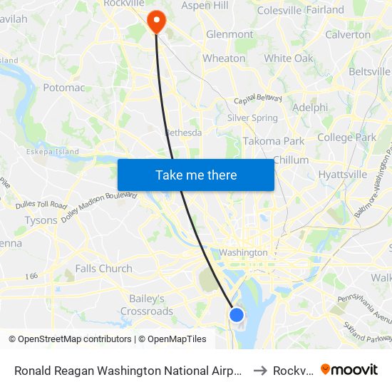 Ronald Reagan Washington National Airport (Dca) to Rockville map