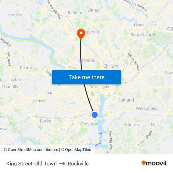 King Street-Old Town to Rockville map