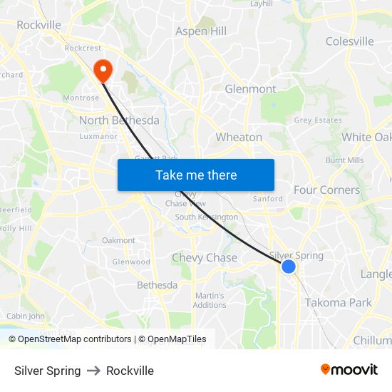 Silver Spring to Rockville map