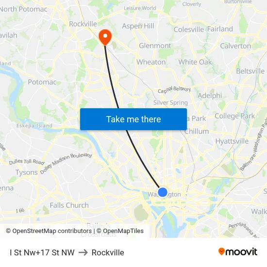 I St Nw+17 St NW to Rockville map