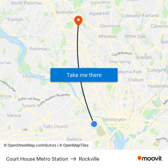 Court House Metro Station to Rockville map