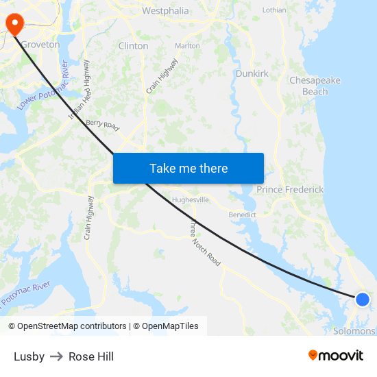 Lusby to Rose Hill map