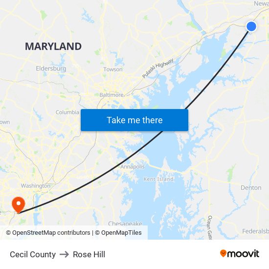 Cecil County to Rose Hill map