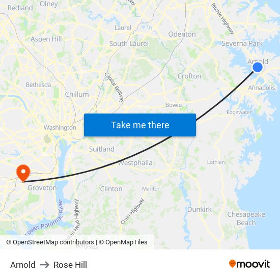 Arnold to Rose Hill map