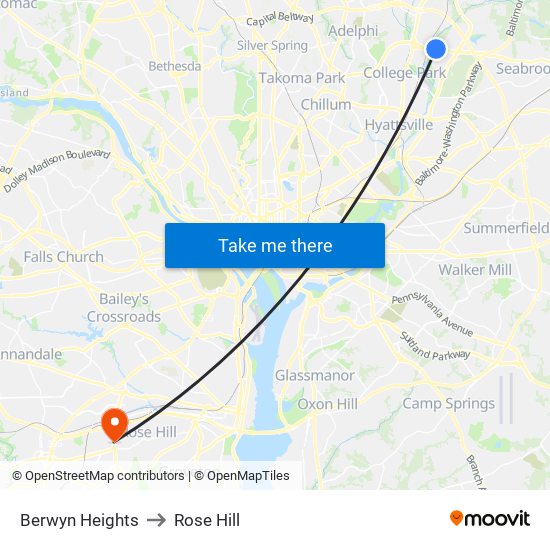 Berwyn Heights to Rose Hill map