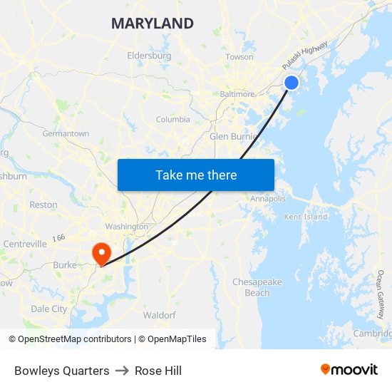 Bowleys Quarters to Rose Hill map