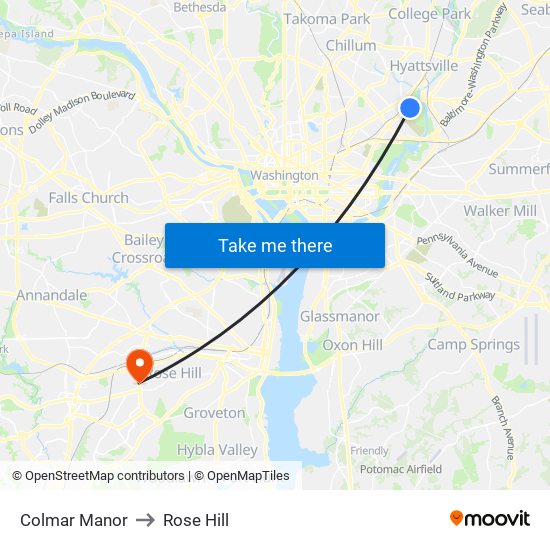 Colmar Manor to Rose Hill map