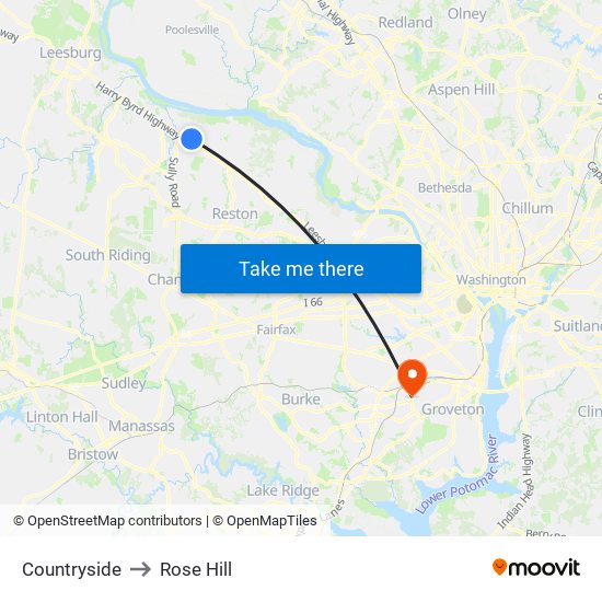 Countryside to Rose Hill map