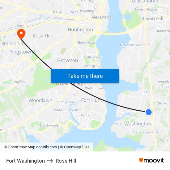 Fort Washington to Rose Hill map