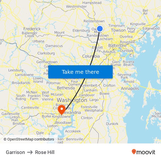 Garrison to Rose Hill map