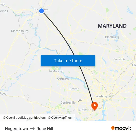 Hagerstown to Rose Hill map