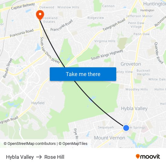 Hybla Valley to Rose Hill map