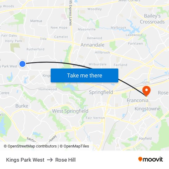 Kings Park West to Rose Hill map