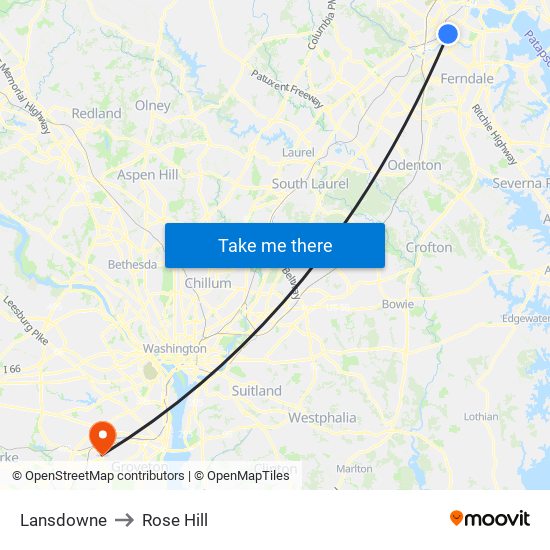 Lansdowne to Rose Hill map