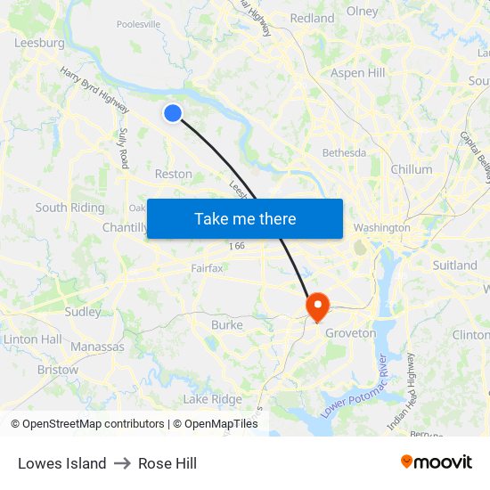 Lowes Island to Rose Hill map