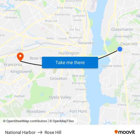 National Harbor to Rose Hill map