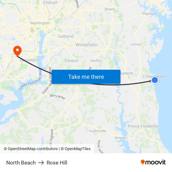 North Beach to Rose Hill map