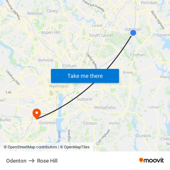 Odenton to Rose Hill map