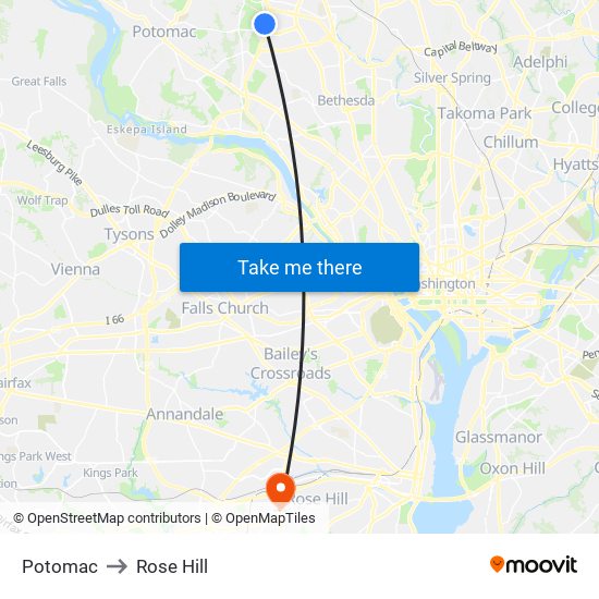 Potomac to Rose Hill map