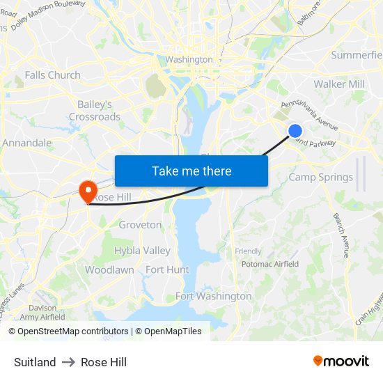 Suitland to Rose Hill map