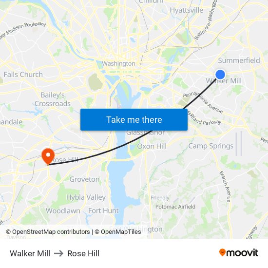 Walker Mill to Rose Hill map