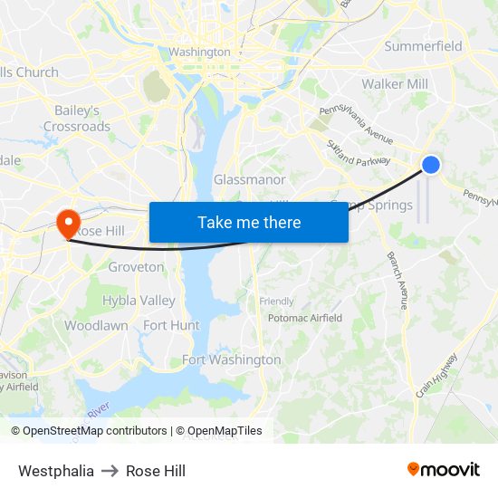 Westphalia to Rose Hill map