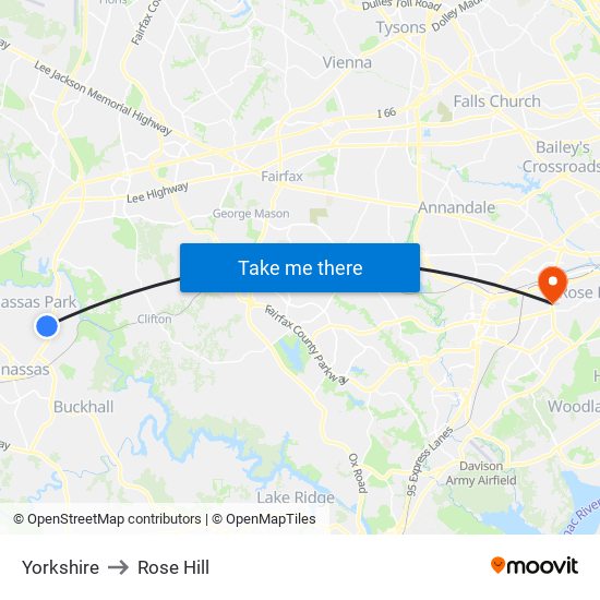 Yorkshire to Rose Hill map