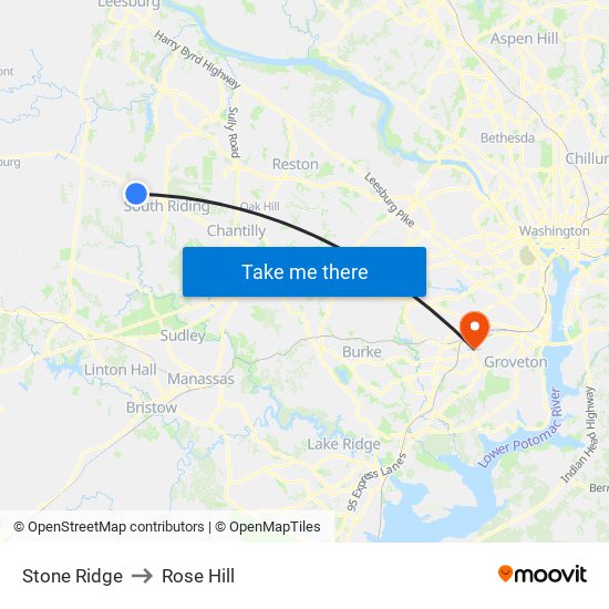 Stone Ridge to Rose Hill map