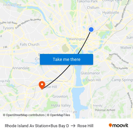 Rhode Island Ave-Brentwood+Bay D to Rose Hill map