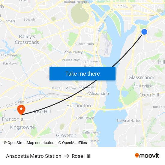 Anacostia Metro Station to Rose Hill map