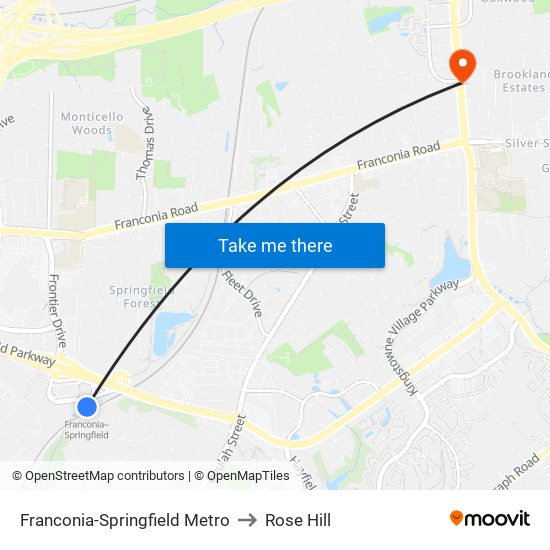 Franconia-Springfield Metro to Rose Hill map