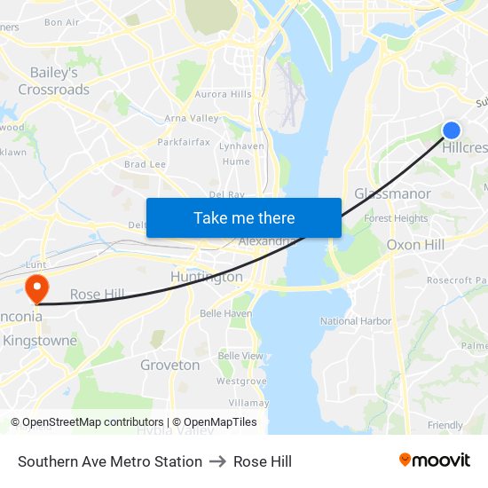 Southern Ave Metro Station to Rose Hill map