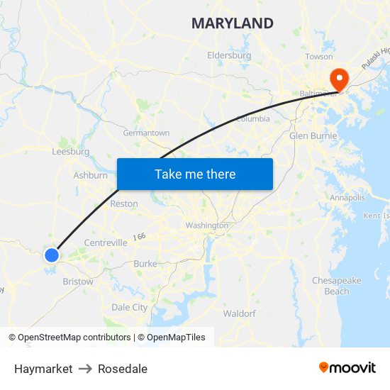 Haymarket to Rosedale map