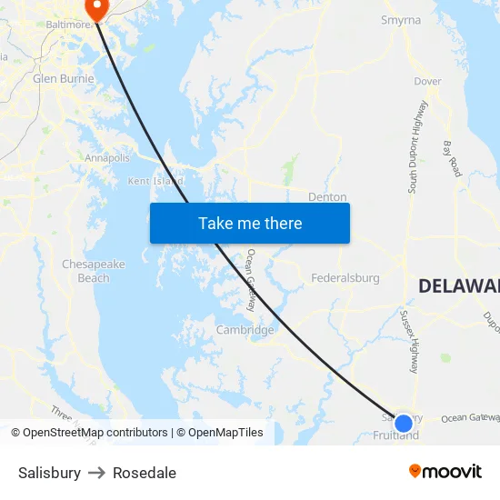 Salisbury to Rosedale map