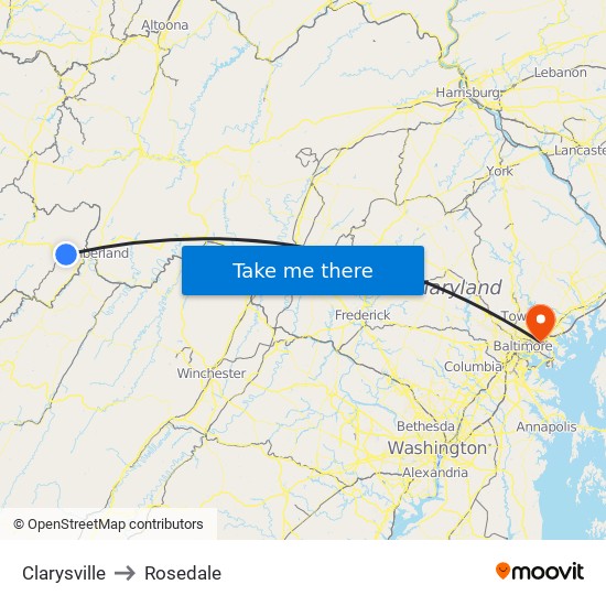 Clarysville to Rosedale map