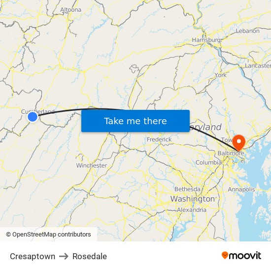 Cresaptown to Rosedale map