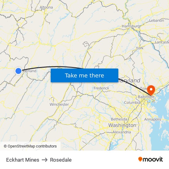 Eckhart Mines to Rosedale map