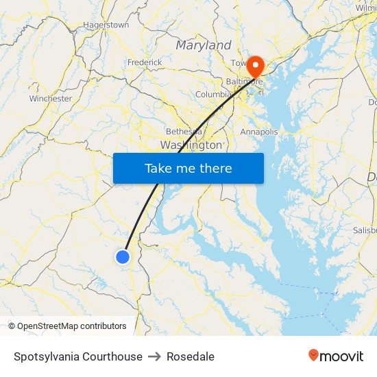 Spotsylvania Courthouse to Rosedale map