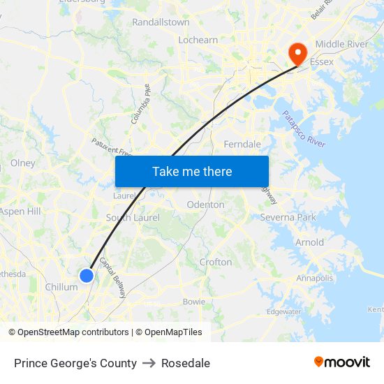 Prince George's County to Rosedale map