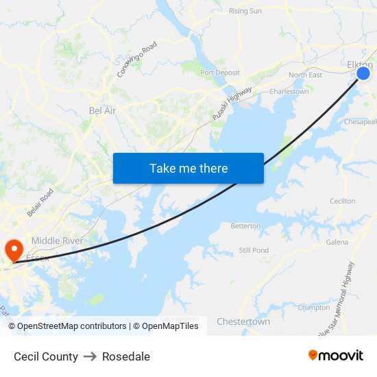Cecil County to Rosedale map