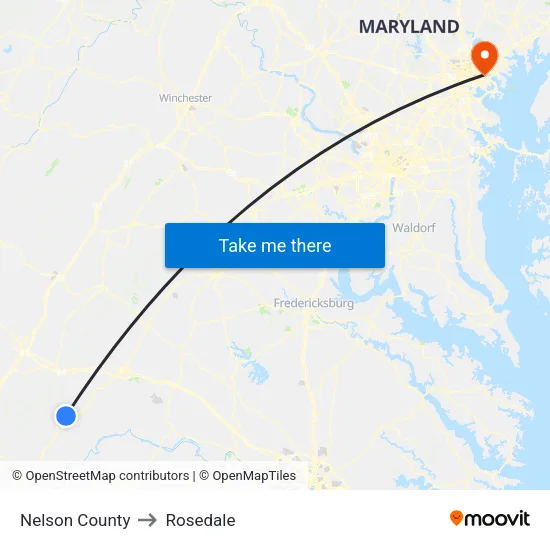 Nelson County to Rosedale map