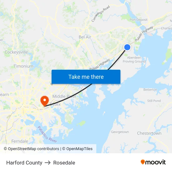 Harford County to Rosedale map