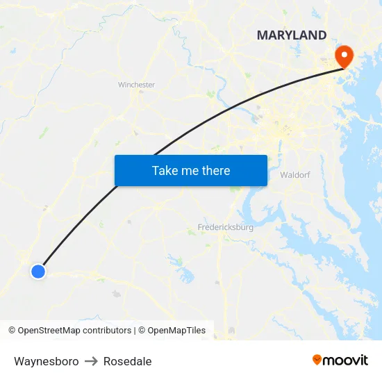 Waynesboro to Rosedale map