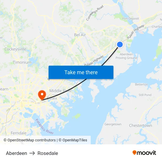 Aberdeen to Rosedale map