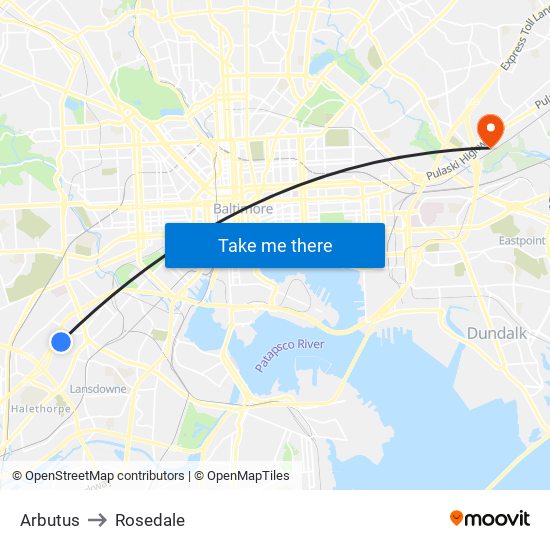 Arbutus to Rosedale map