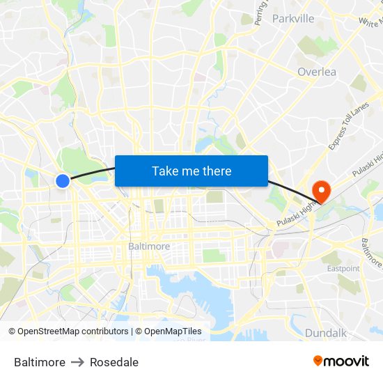 Baltimore to Rosedale map