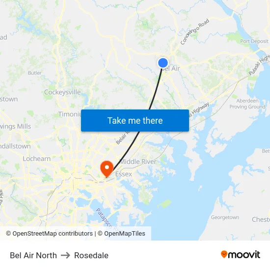 Bel Air North to Rosedale map