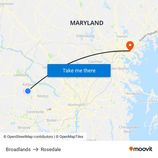 Broadlands to Rosedale map