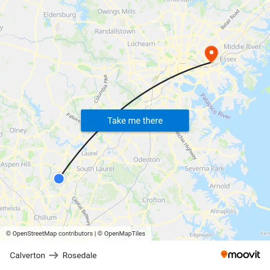 Calverton to Rosedale map